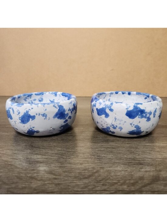 Vintage Bybee Pottery Kentucky Blue Spongeware 3.5" Bowls Signed KY Folk Art MCM - Picture 2 of 12